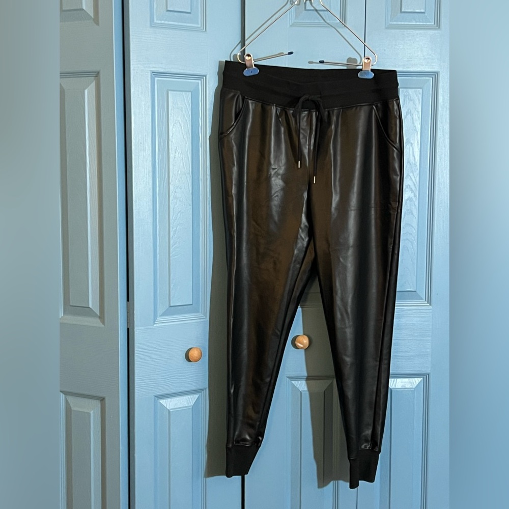 Seven7 drawstring faux leather joggers